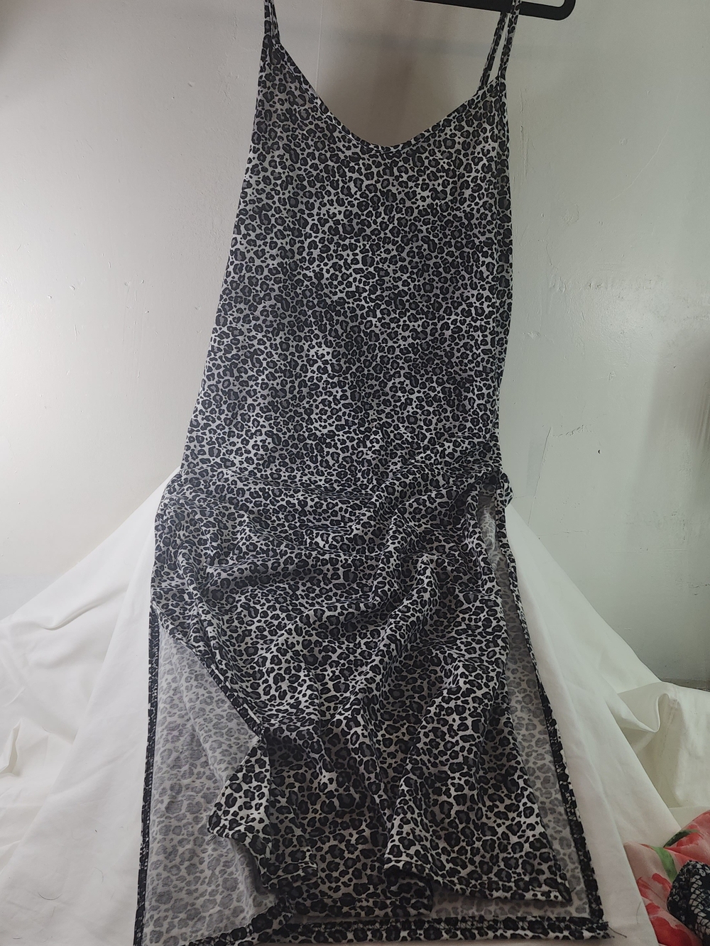 Black & White Leopard Print Maxi Slip Skirt